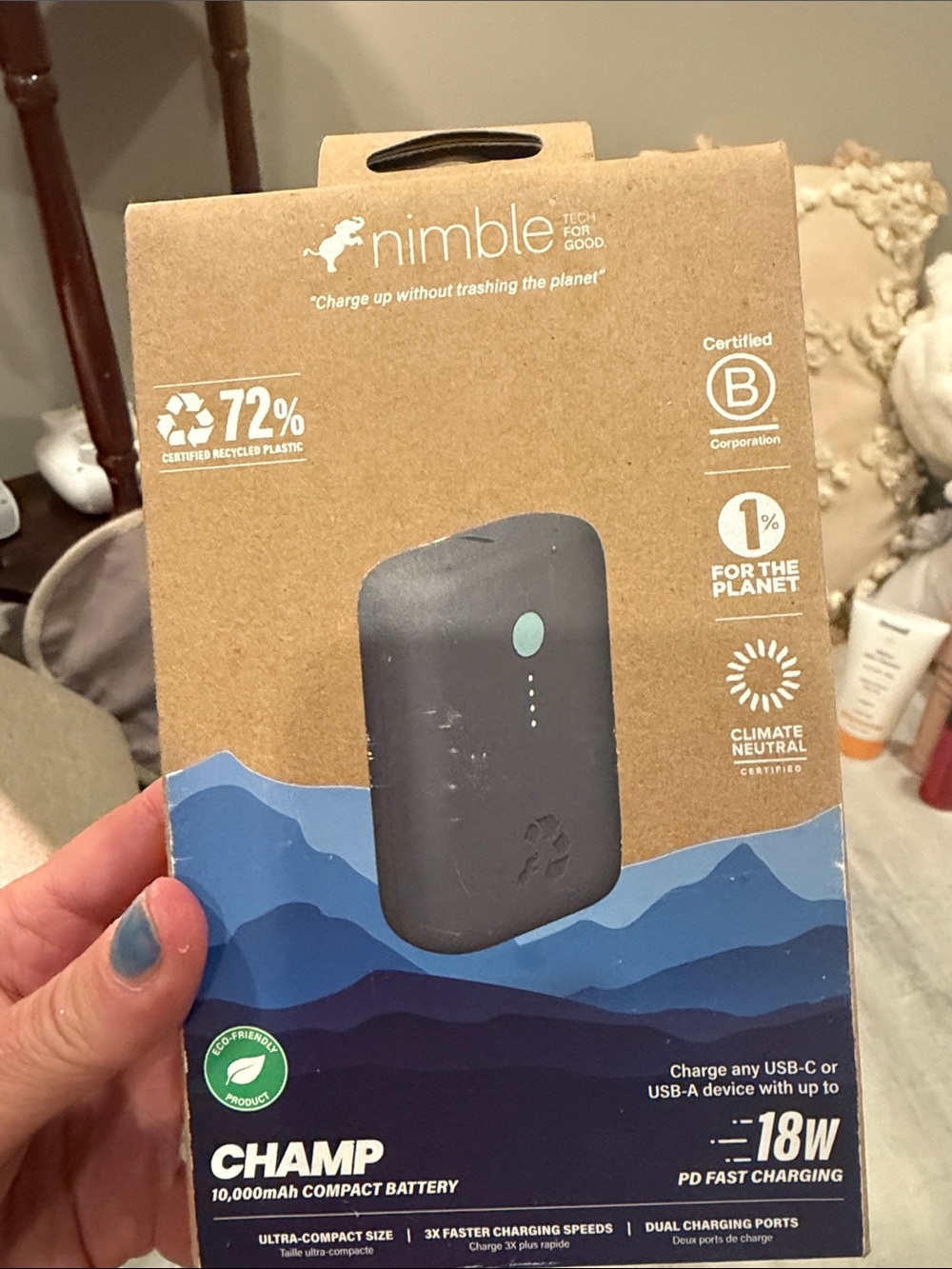 Nimble Champ 10,000mAh Compact Battery - Charcoal Gray ~ Charger ~ A & C
